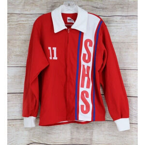 VINTAGE Spanjian Mens Full Zip Warm Up Jacket with Collar Size 42 Red White